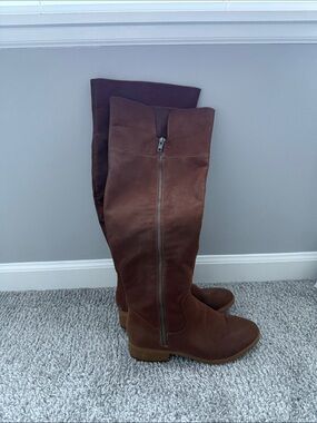 MIA Over-the-Knee Brown Leather Boots with Side Zip